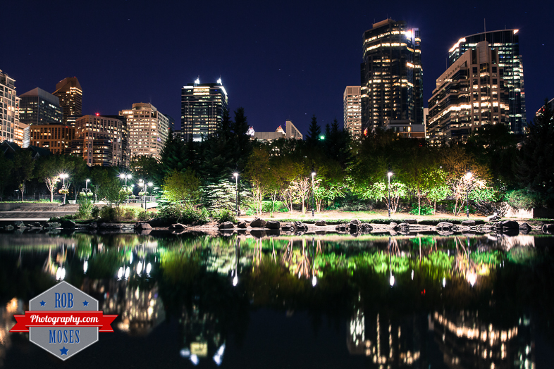 1 Princes Island inner famous city park Calgary Alberta Canada buildings reflection pond - Rob Moses Photography - Photographer