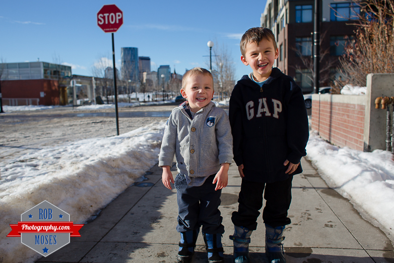 Children boys kids fun Calgary Winter Bridgeland yyc excited fun jumping running yahoo - Rob Moses Photography - Family-14