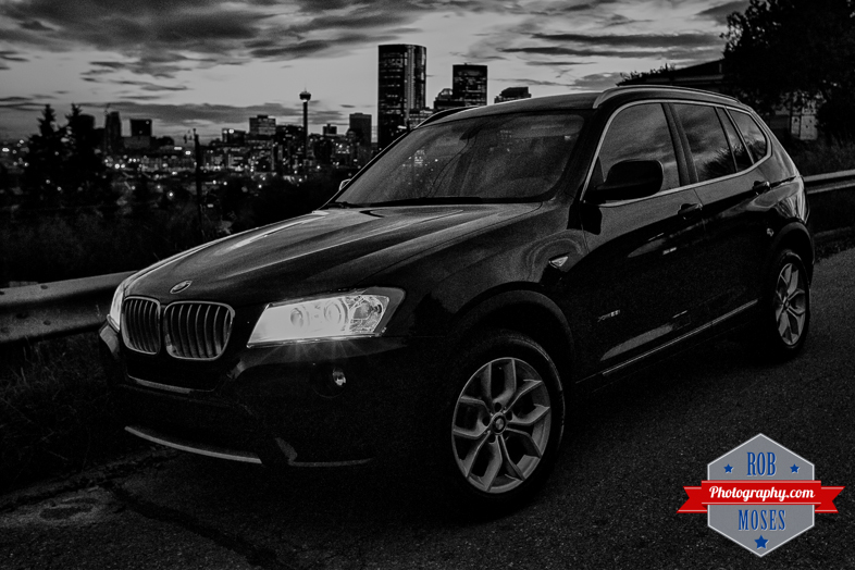 2014 BMW X3 Calgary skyline urban metro buildings Alberta Canada - Rob Moses Photography - Black and White Seattle Vancouver Photographer