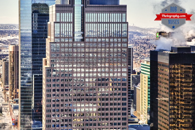 Calgary Alberta Canada Downtown Big City - building buildings windowns glass winter flag steam urban - Rob Moses Photography - Vancouver Seattle Photographer-1