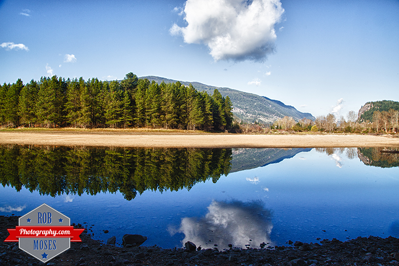Castlegar BC British Columbia Canada sky island river water reflection sky cloud moon morning famous landscape - Rob Moses Photography - Seattle Vancouver Calgary Photographer Photographers