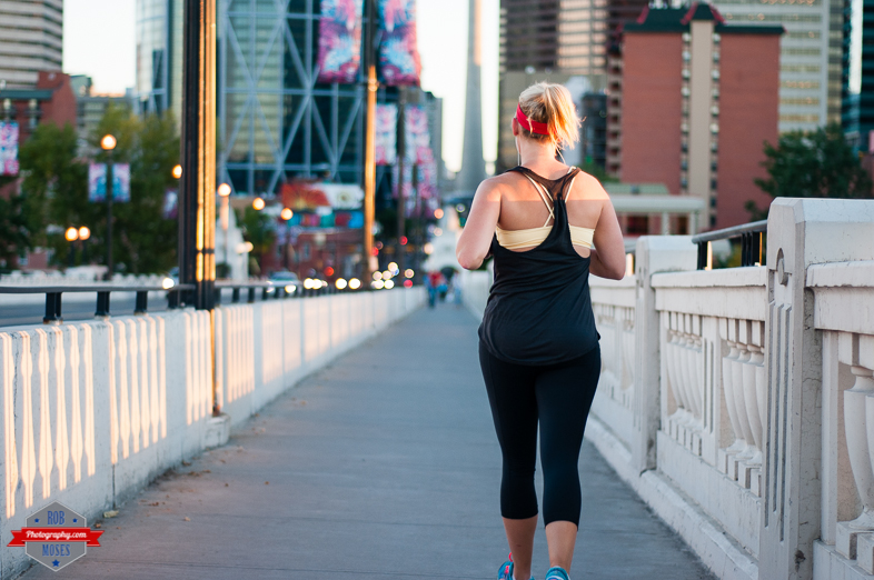 Woman running run jog jogging centre street bridge calgary yyc fit fitness bokeh - Rob Moses Photography - Vancouver Seattle Calgary Photographer Photographers Native American Famous Tlingit Ojibawa Top Popular Best Good Canadian Awesome Lifestyle