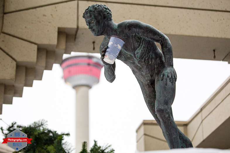 2 Funny Tim Hortons Coffee Statue Tower yyc - Rob Moses Photography - Native American Ojibaway Tlingit World Famous Un Celebrity - Seattle Top Vancouver Calgary Photographer Popular Photographers