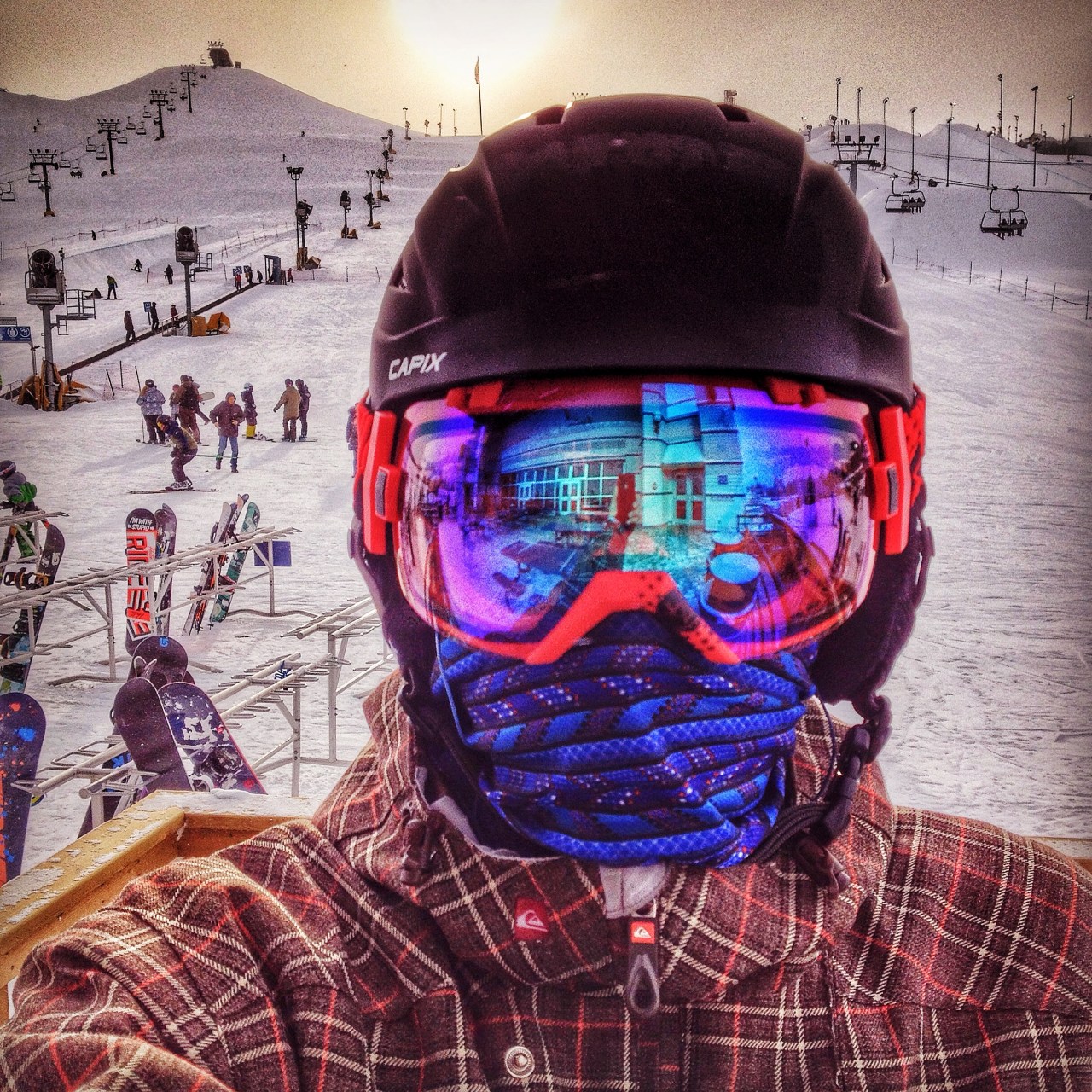 Rob Moses Snowboarder Winsport Calgary Alberta Canada Ski Hill Smith i:ox goggles quicksilver winter reflection selfie photographer photography wicked