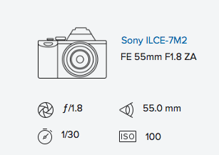 exif data rob moses sony a7ii 55mm 1.8 ziess